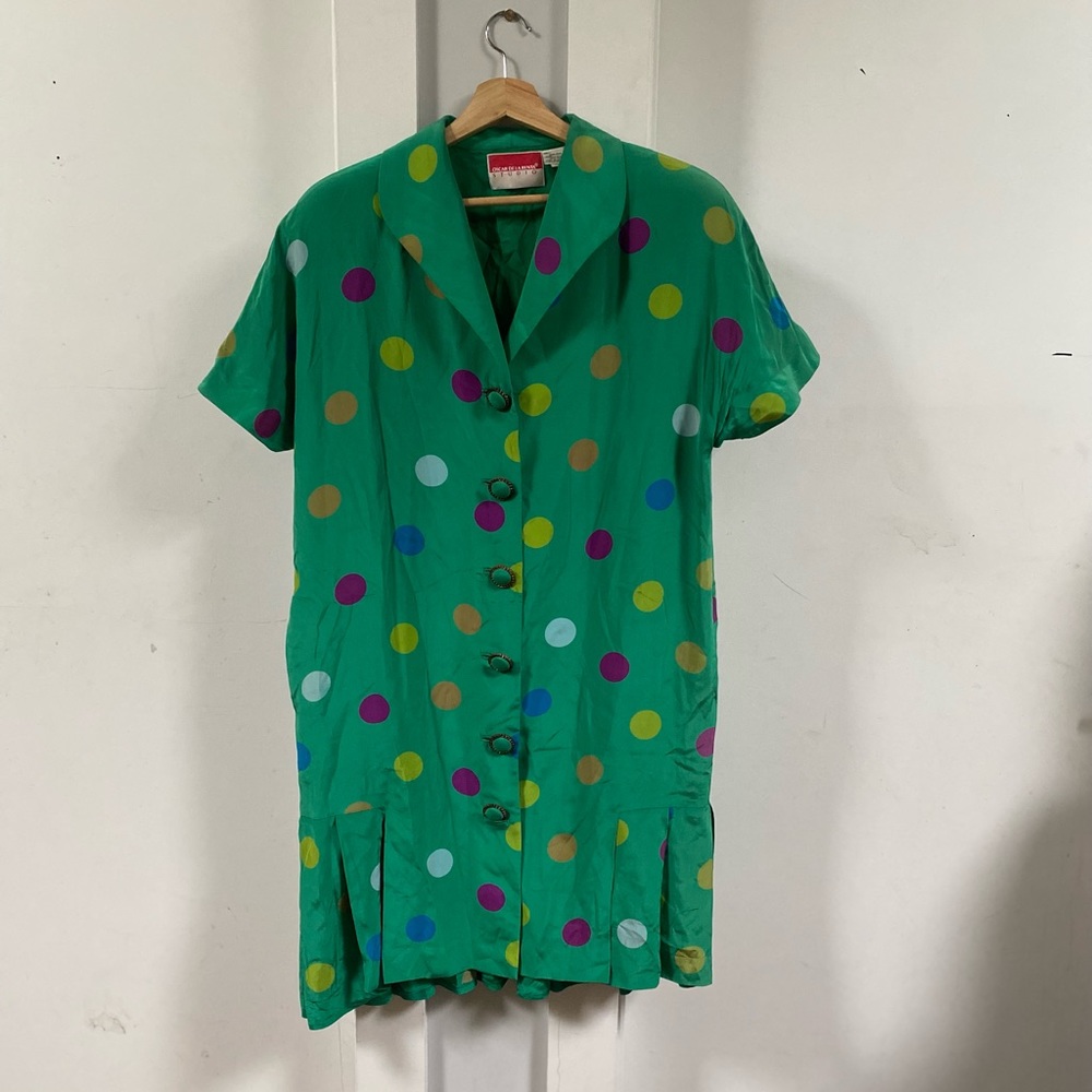 Vintage RARE Oscar De La Renta Studio Polka Dot Blazer Silk Dress